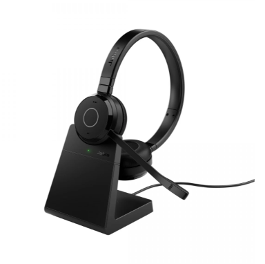JA-6699-833-399 Stereo draadloze headset met Bluetooth 5.2, dubbele connectiviteit en passieve ruisonderdrukking. Inclusief een USB-A oplaaddock voor eenvoudig opladen en opslag.