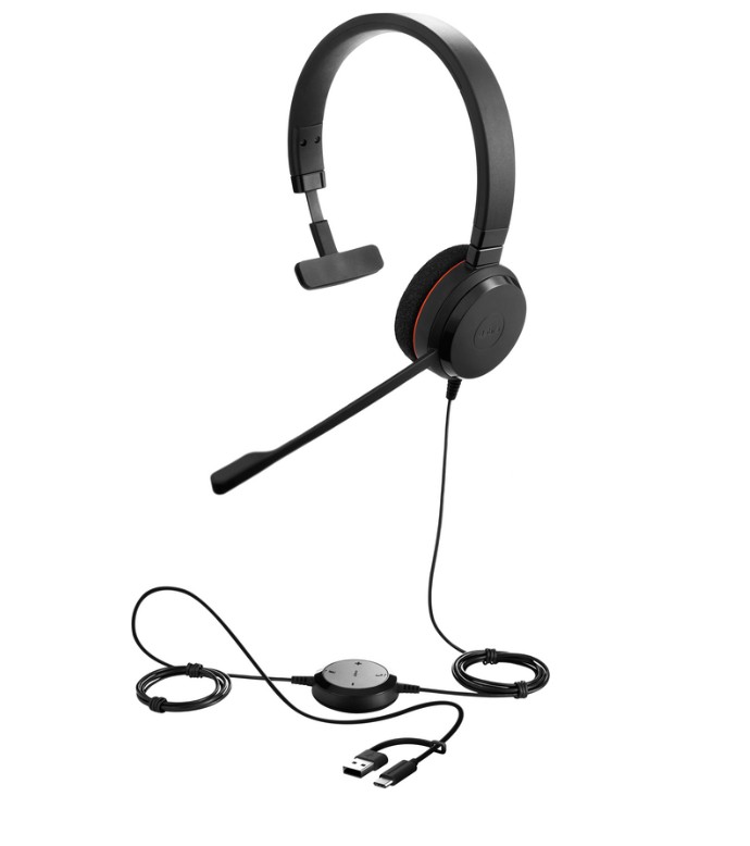 JA-4993-829-469 Wired Jabra Evolve 20 SE USB-A/C headset: stereo audio, noise-cancelling mic, inline controls, and cushioned ear pads for clear calls and all-day comfort.