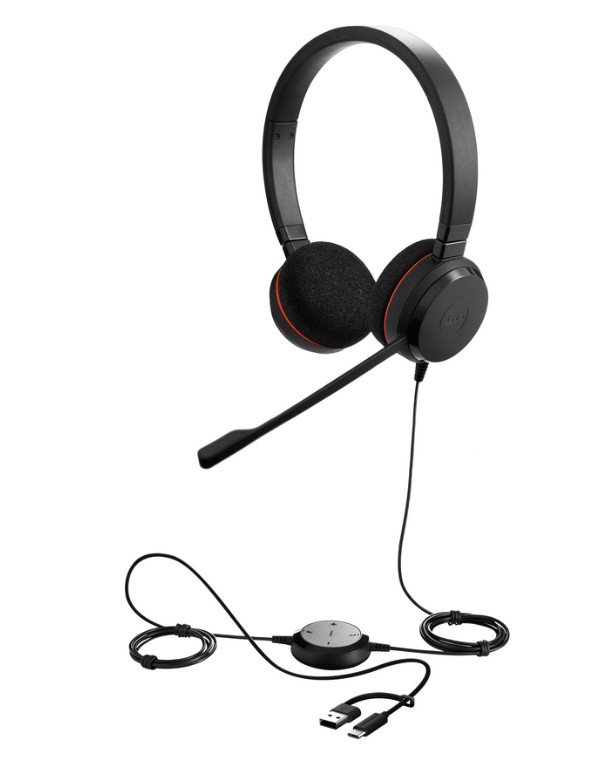 JA-4999-829-469 Wired Jabra Evolve 20 SE USB-C/A UC stereo headset: UC-certified, stereo audio, noise-cancelling mic, inline controls, and cushioned ear pads for clear, professional collaboration.