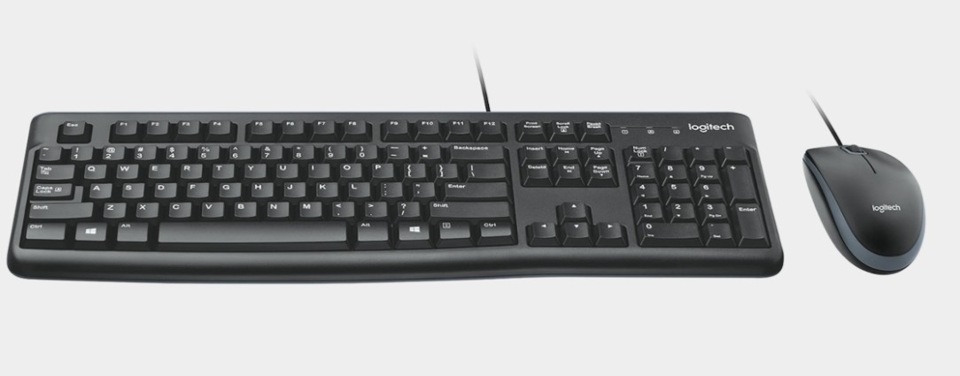 LO-920-002563 Bedrade Logitech MK120 desktopset: stille toetsenbordtoetsen, optische muis met 800 dpi en USB-connectiviteit voor betrouwbare, plug-and-play productiviteit op kantoor en thuis.