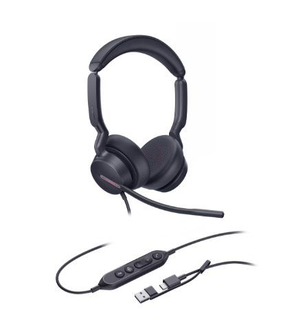 YE-1308182 Stereo USB-headset met USB-A/C en Teams-knop. Krachtige ruisonderdrukking, kristalhelder geluid en langdurig draagcomfort.