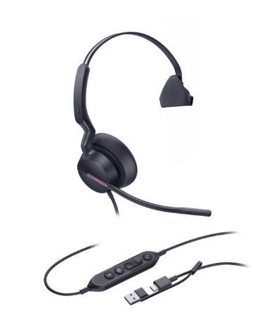 YE-1308184 Mono USB headset with USB-A/C, Teams-certified. Acoustic Shield, noise-cancelling mic and lightweight comfort for focused calls.