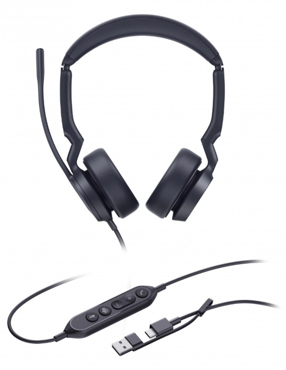 YE-1308186 Stereo USB-headset met USB-A/C en Teams-knop. Comfortabel, ruisonderdrukkend en geoptimaliseerd voor professionele gesprekken.