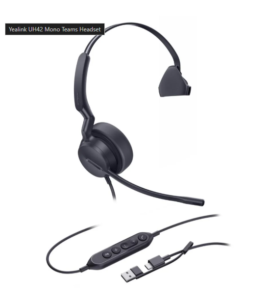 YE-1308216 Mono USB-headset met USB-A/C en Teams-knop. Ruisonderdrukkende microfoon, comfortabel ontwerp en heldere gesprekken